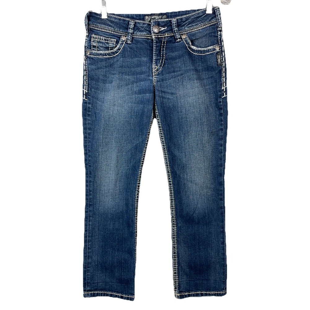 Silver Jeans Suki Capri Womens 28 Mid Rise Embroidered Stretch Bold Stitch Y2K